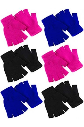 Uratot Lot de 6 paires de gants unisexe sans doigts pour lhiver - Noir - Large