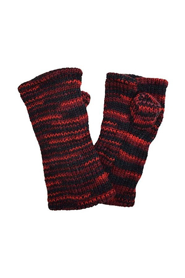 Gheri Mitaines chaudes pour femme en laine polaire doublée à rayures tricotées à la main - Orange - Taille unique