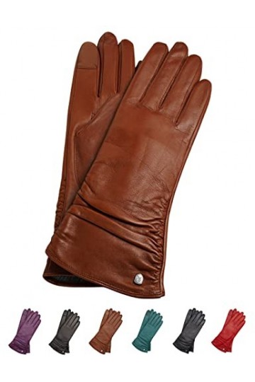 AKAROA ESTD 2019 Bea Gants en cuir italien pour femme avec fonction tactile, doublure tricotée 50 % cachemire et 50 % laine, 