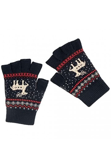 Zolunu Unisex Winter Half Finger Gloves Warm Winter Fingerless Touchscreen Gloves Stretchy Knit Typing Gloves - Black