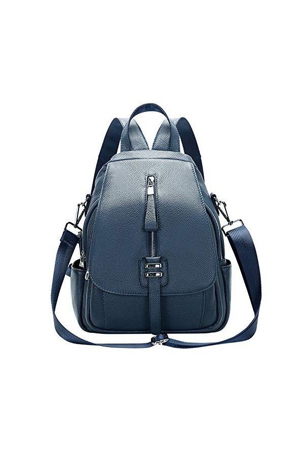 ALTOSY Sac à dos en cuir véritable pour femme - Élégant - Convertible - Avec pompon. - Noir, Medium