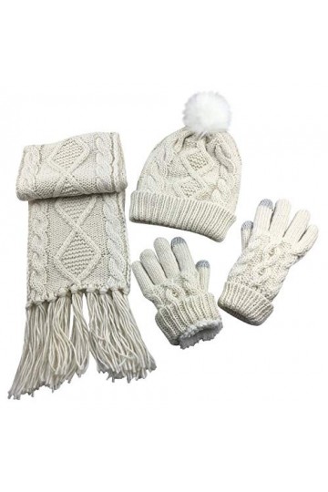 NIce Caps Sherpa Ensemble de gants pour femme en tricot avec cordon pour écran tactile - Blanc - M/XL