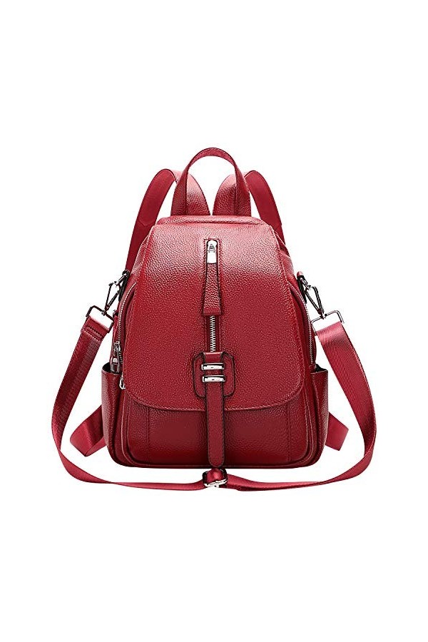 ALTOSY Sac à dos en cuir véritable pour femme - Élégant - Convertible - Avec pompon. - Noir, Medium