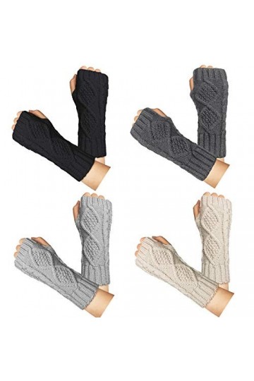 Loritta Lot de 4 paires de mitaines dhiver chaudes en tricot crochet avec trou de pouce pour femme, Multi F, Style 2-beige/g