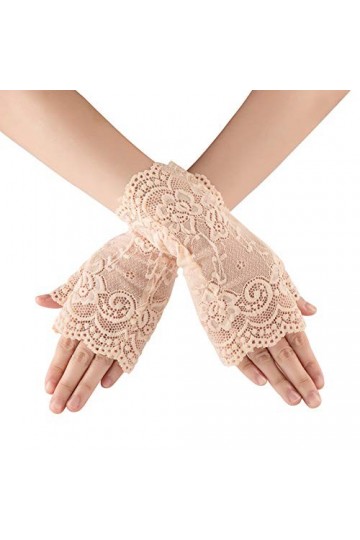 Xuhan Gants courts élégants en dentelle florale pour femme Longueur poignet, Gris léopard, Large
