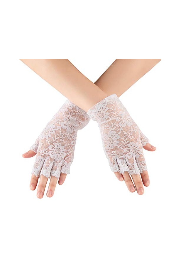Xuhan Gants courts élégants en dentelle florale pour femme Longueur poignet, Gris léopard, Large