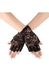 Xuhan Gants courts élégants en dentelle florale pour femme Longueur poignet, Gris léopard, Large