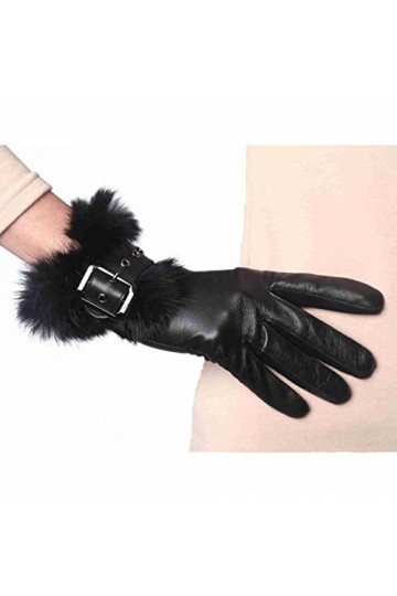 YISEVEN Gants en Cuir Peau de Mouton Agneau Véritable Femme Nouveau Hiver Écran Tactile Chaud Lapin Fourrure Laine Doublée El