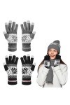 Bearbro Gants Chauds Tactiles Hiver,2 Paires Gants Ecran Tactiles,Gant Femme Chaud Tricot Laine Elastique avec Flocons de Nei