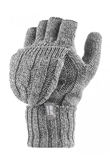 HEAT HOLDERS - Femme Convertisseur thermique Doigts Gants/Mitaines Câble Tricoter 2,3 tog - Taille Gris 