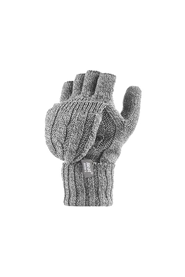HEAT HOLDERS - Femme Convertisseur thermique Doigts Gants/Mitaines Câble Tricoter 2,3 tog - Taille Gris 