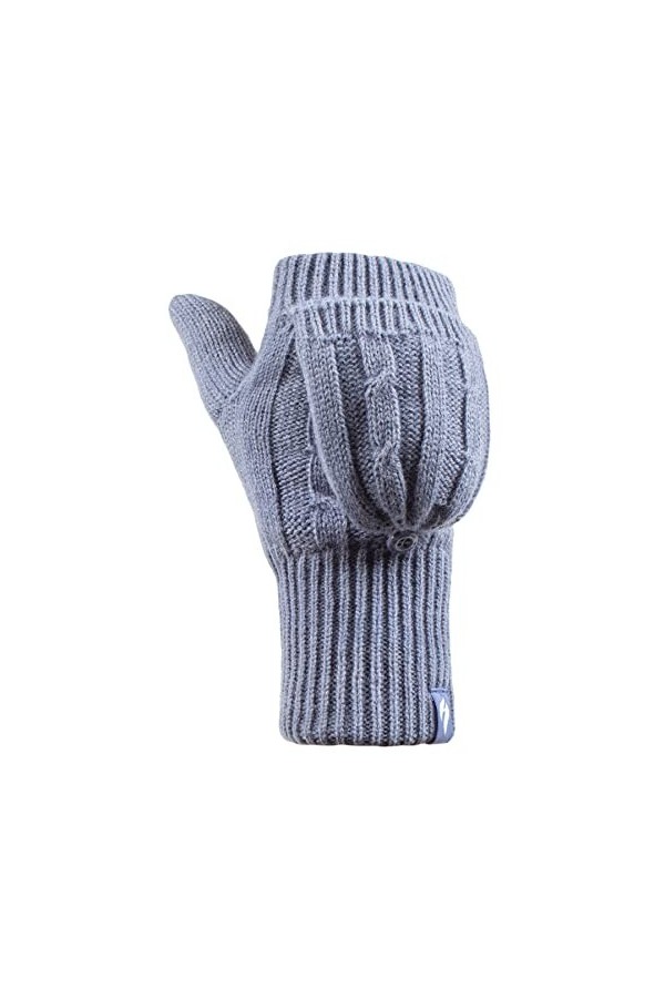 HEAT HOLDERS - Femme Convertisseur thermique Doigts Gants/Mitaines Câble Tricoter 2,3 tog - Taille Gris 