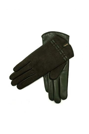 YISEVEN Femme Gants en Cuir Peau de Mouton Agneau Véritable Suédé Cadeau Hiver Chaud Laine Doublée Élégante Rayures Long Poig