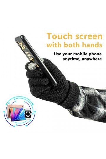 Hiver Chauds Tricoté en Laine Gants à Ecran Tactiles Tricotés Gants,Gants Hiver Chaud Tactile Antiderapant Super Doux Gants T