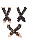 3 Paires Femme Noir Gants Long en Dentelle Gants et Moufles sans Doigt Florale Gants de Mariage pour Halloween Fête Bal Opéra