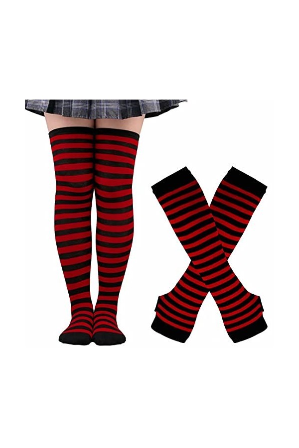 Orcle Mitaines longues en tricot pour femme avec trou pour le pouce - - taille unique