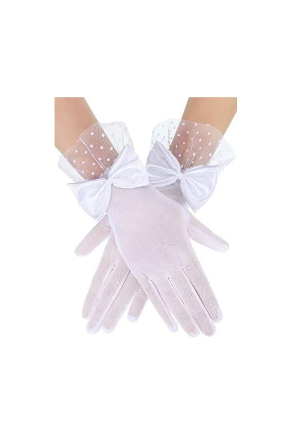 Gants en Dentelle avec Nœud Mitaines de Mariage de Fête Gants de Bal Courts Accessoires de Protection Solaire Élégants de Soi