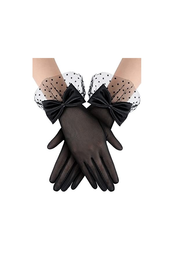 Gants en Dentelle avec Nœud Mitaines de Mariage de Fête Gants de Bal Courts Accessoires de Protection Solaire Élégants de Soi