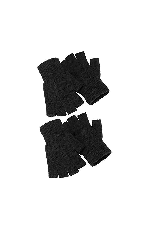 2 Paires Gants sans Doigts Unisexes Gants Demi Doigts d’Hiver Gants en Tricot Extensible avec Taille Standard Bleu marin 