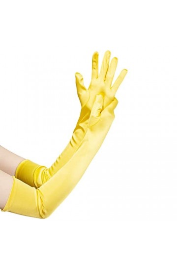 JISEN Moufles longues en satin pour femme, 56 cm Jaune, taille unique