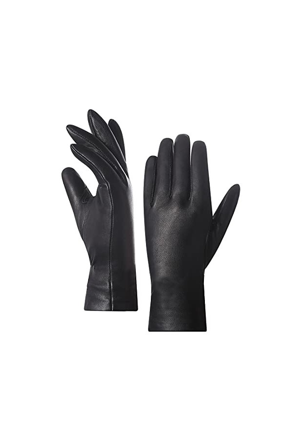 Harssidanzar Femmes Gants En Cuir Italien Agneau Doublés De Cachemire, Marron, L