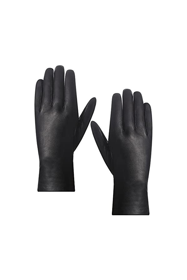 Harssidanzar Femmes Gants En Cuir Italien Agneau Doublés De Cachemire, Marron, L