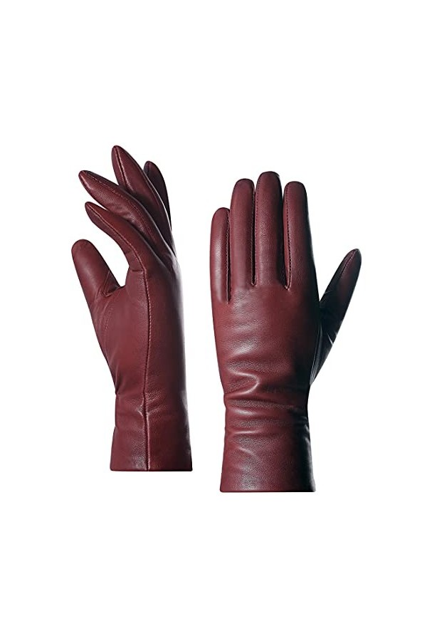 Harssidanzar Femmes Gants En Cuir Italien Agneau Doublés De Cachemire, Marron, L