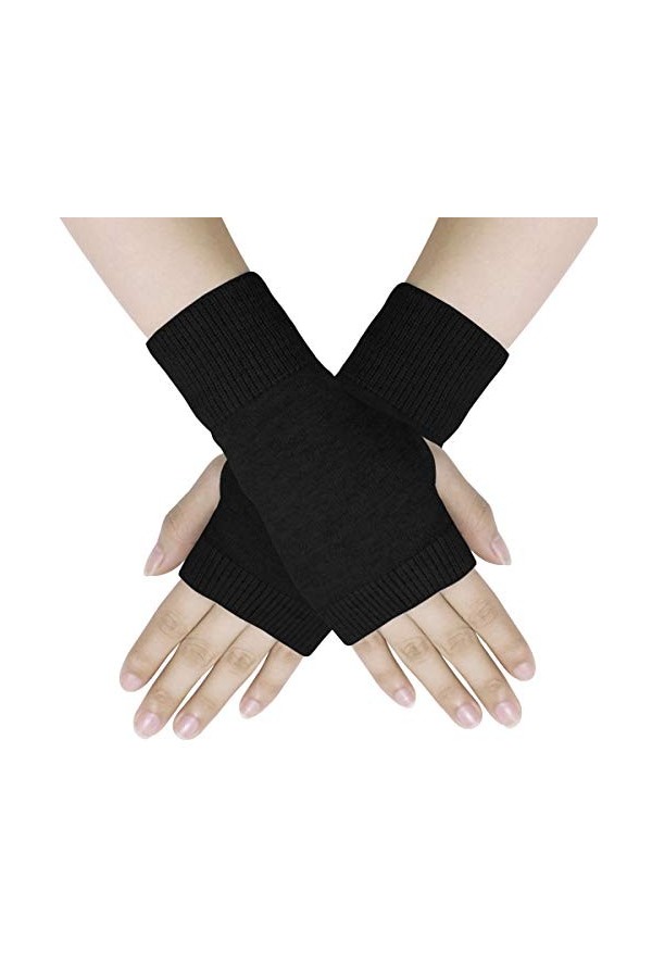 Gants Sans Doigts Demi Doigt Femme Gants Chauffants Extensible Gants Tricotés Gants Chauds dHiver pour Femmes,Noir,Taille un