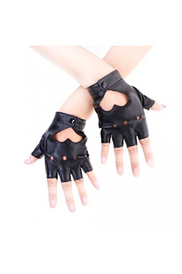 JISEN Gants de performance punk en cuir PU pour femme, a-noir, taille unique