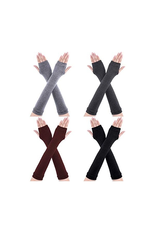 4&nbsp;Paires&nbsp;Gants&nbsp;sans&nbsp;Doigts&nbsp;Longs&nbsp;Gothiques&nbsp;Punk&nbsp;Chauffe-Bras&nbsp;Tricotés&nbsp;Gants&nbsp;Longueur&nbsp;du&nbsp;Coude&nbsp;Gants&nbsp;Trou&nbsp;Pouce Gris Foncé, G