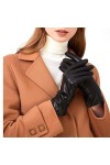 ZLUXURQ Gants en cuir dagneau véritable doux noir pour femmes avec écran tactile pour temps froid doublés en cachemire