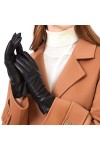 ZLUXURQ Gants en cuir dagneau véritable doux noir pour femmes avec écran tactile pour temps froid doublés en cachemire