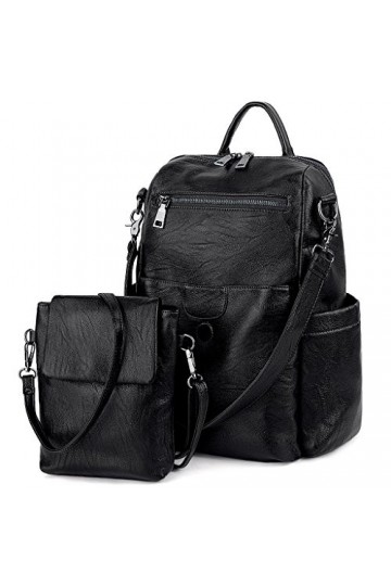 UTO Femme Sac à Dos Petit Sac à Bandoulière Amovible Bien Organisation Capacité Similicuir Souple Noir