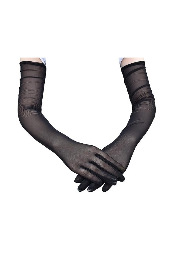Gants de soirée en satin pour femme Longueur coude, Noir , taille unique