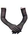 Gants de soirée en satin pour femme Longueur coude, Noir , taille unique
