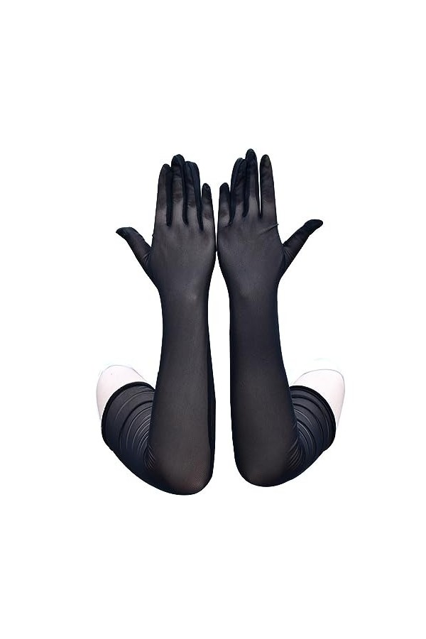 Gants de soirée en satin pour femme Longueur coude, Noir , taille unique