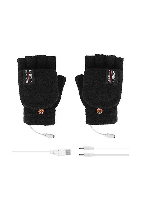 Moufles chaudes pour homme et moitié pour ordinateur portable - Gants dhiver tricotés avec port USB - Gants chauffants pour 