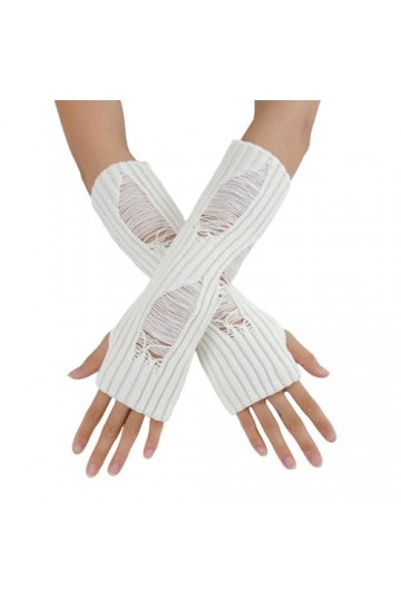 Gants dhiver pour femme - Chauffe-bras tricotés - Longs sans doigts - En cachemire - Mitaines pour femme - Mitaines longues 