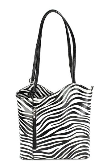 Belli Sac à dos en cuir italien classique 2 en 1 pour femme - 28 x 28 x 8 cm l x H x P , zébré, taille unique