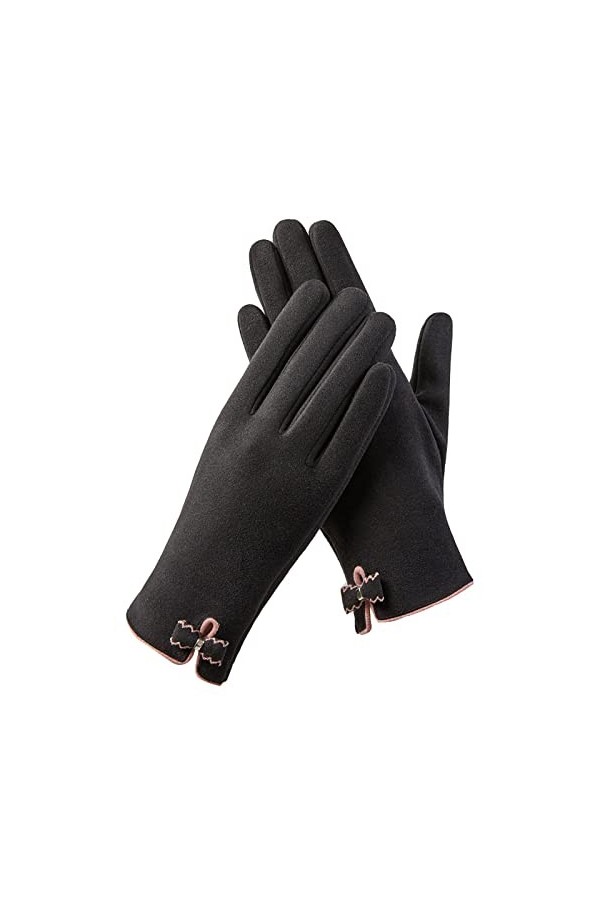 Gants chauds pour femme, équitation, conduite, nœud mignon, plus écran tactile en polaire, gants antidérapants rose, taille 