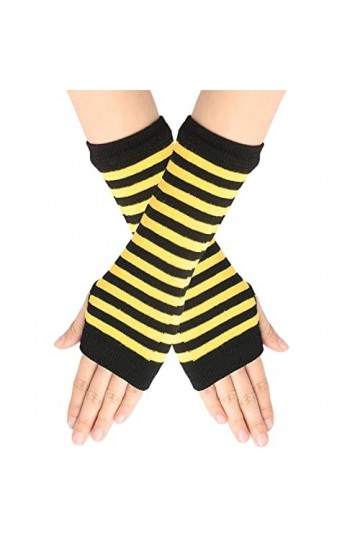 Mitaines à rayures avec trou pour le pouce Unisexe Chaud Gants Mitaines Convertible, jaune, taille unique