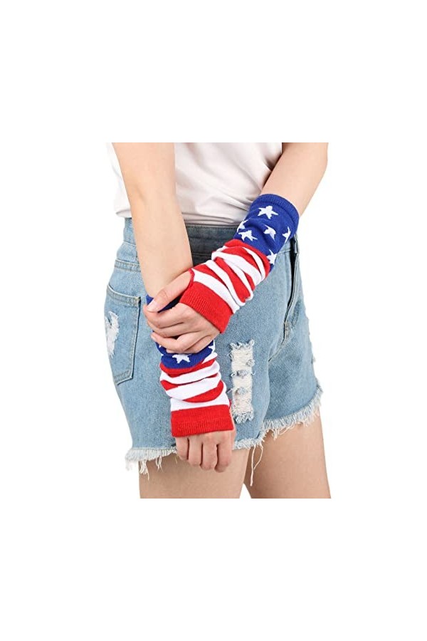 Gants pour femme par temps froid - Motif rayé - Longueur du coude - Sans doigts - Chauffe-bras longs - Gants pour femme