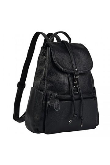 Sac à dos en cuir véritable décontracté pour voyage, shopping, école, cadeau pour femme, Noir , M