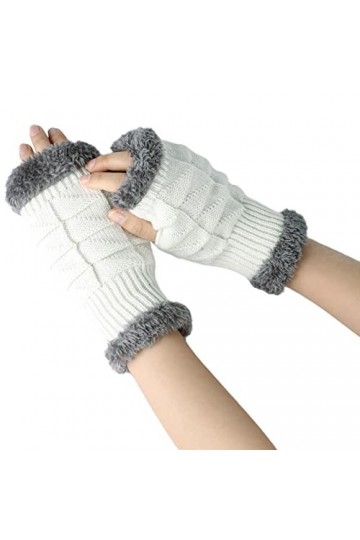 Gants sans doigts pour femme - Gants en tricot épais - Gants en laine - Sensation poignet - Gants longs chauffe-mains - Mitai
