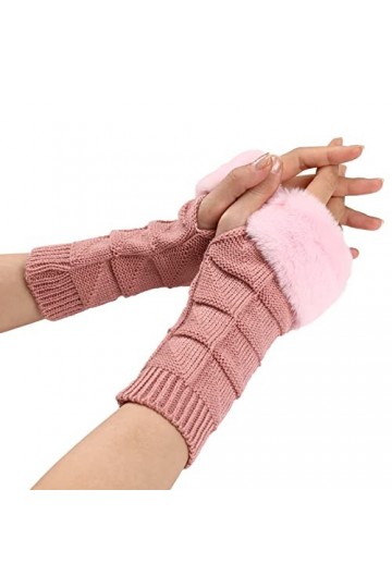 Mitaines sans doigts avec trou pour le pouce - Chauffe-pouls - Sans doigts - Sans bouts des doigts - Pour femmes et filles, R