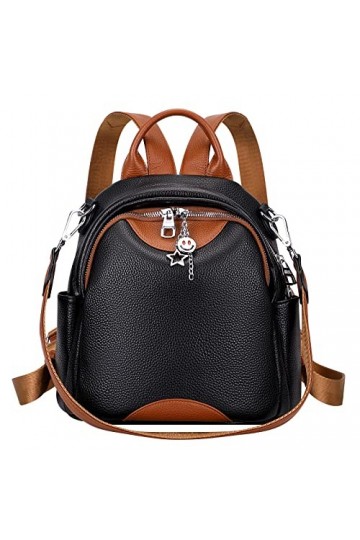 ALTOSY Mini sac à dos pour femme - En cuir véritable - Mode Uni - Sac à bandoulière, noir/marron