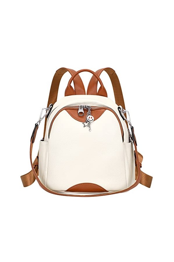 ALTOSY Mini sac à dos pour femme - En cuir véritable - Mode Uni - Sac à bandoulière, noir/marron