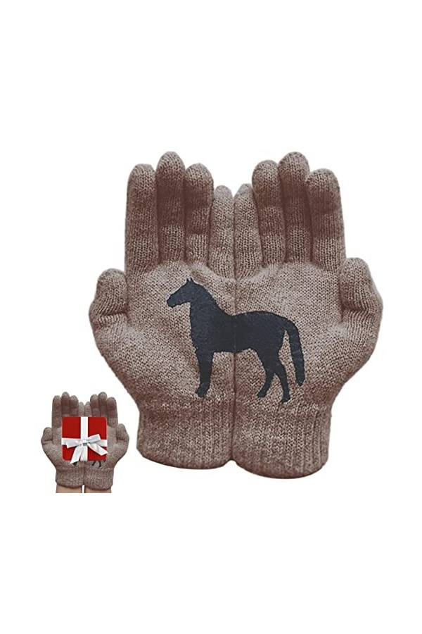 Ukuding Gants dhiver pour Femmes | Gants Chauds pour Temps Froid - Gant Moufle Femme Motif Cheval Noir, Doublure Tricot Ther
