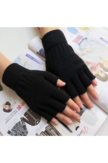 Auleset 1 paire de mitaines dhiver en tricot stretch noir pour homme et femme