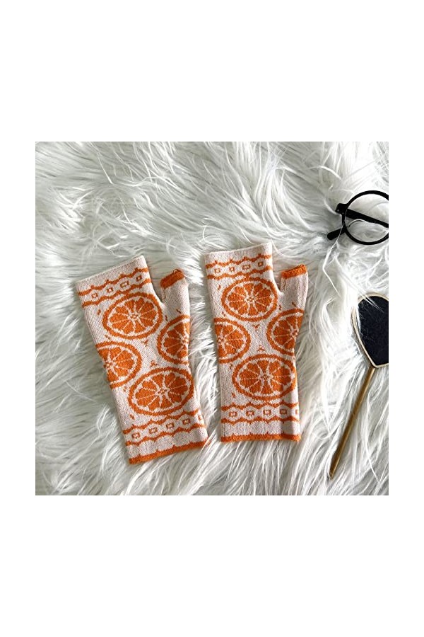 Moufles pour femme chauffantes par temps froid pour femme - Gants tricotés orange pour lautomne et lhiver - Gants rétro au 